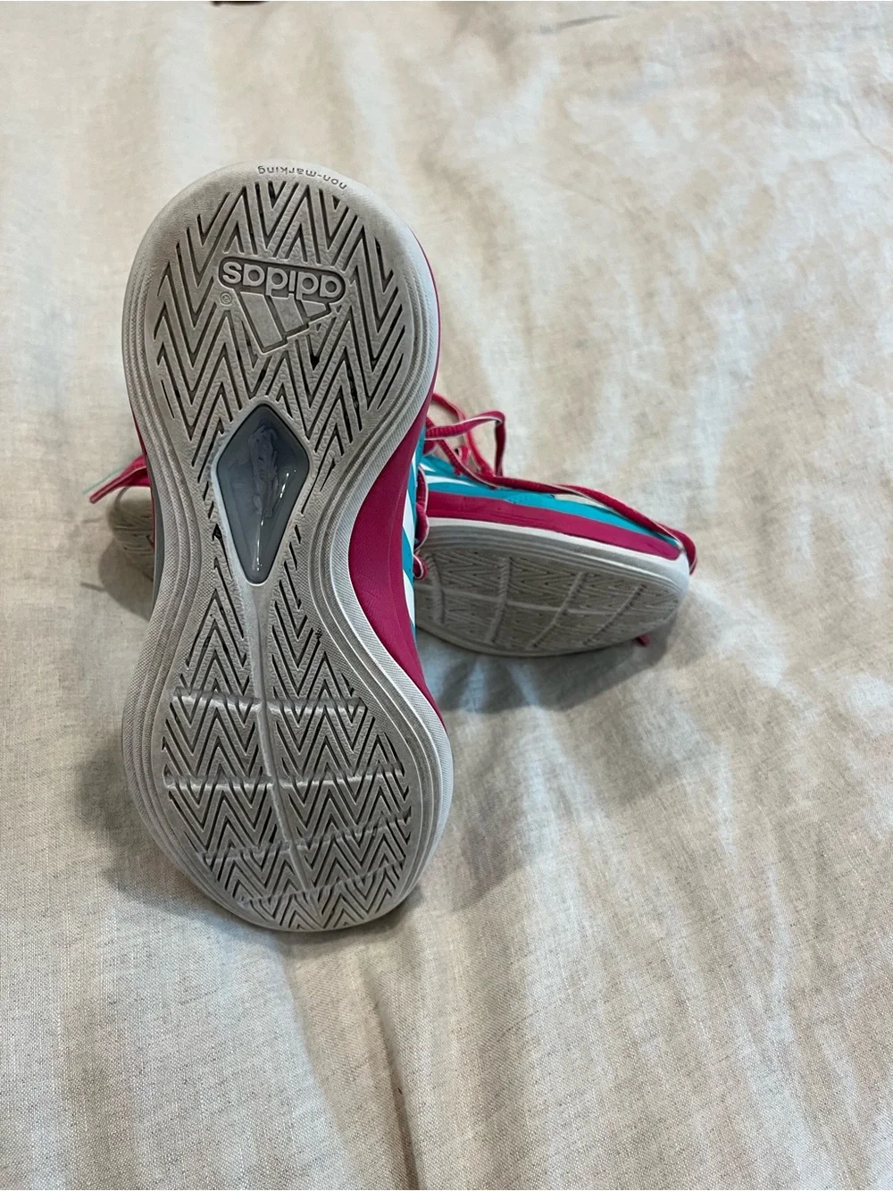 Adidas Teal & Pink Mid-Top Basketball Shoes